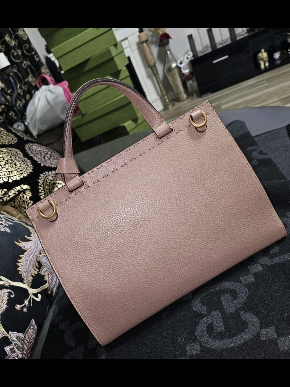 Gucci Pearl Double G Top Handle Bag in Taupe - Picture 11 of 16